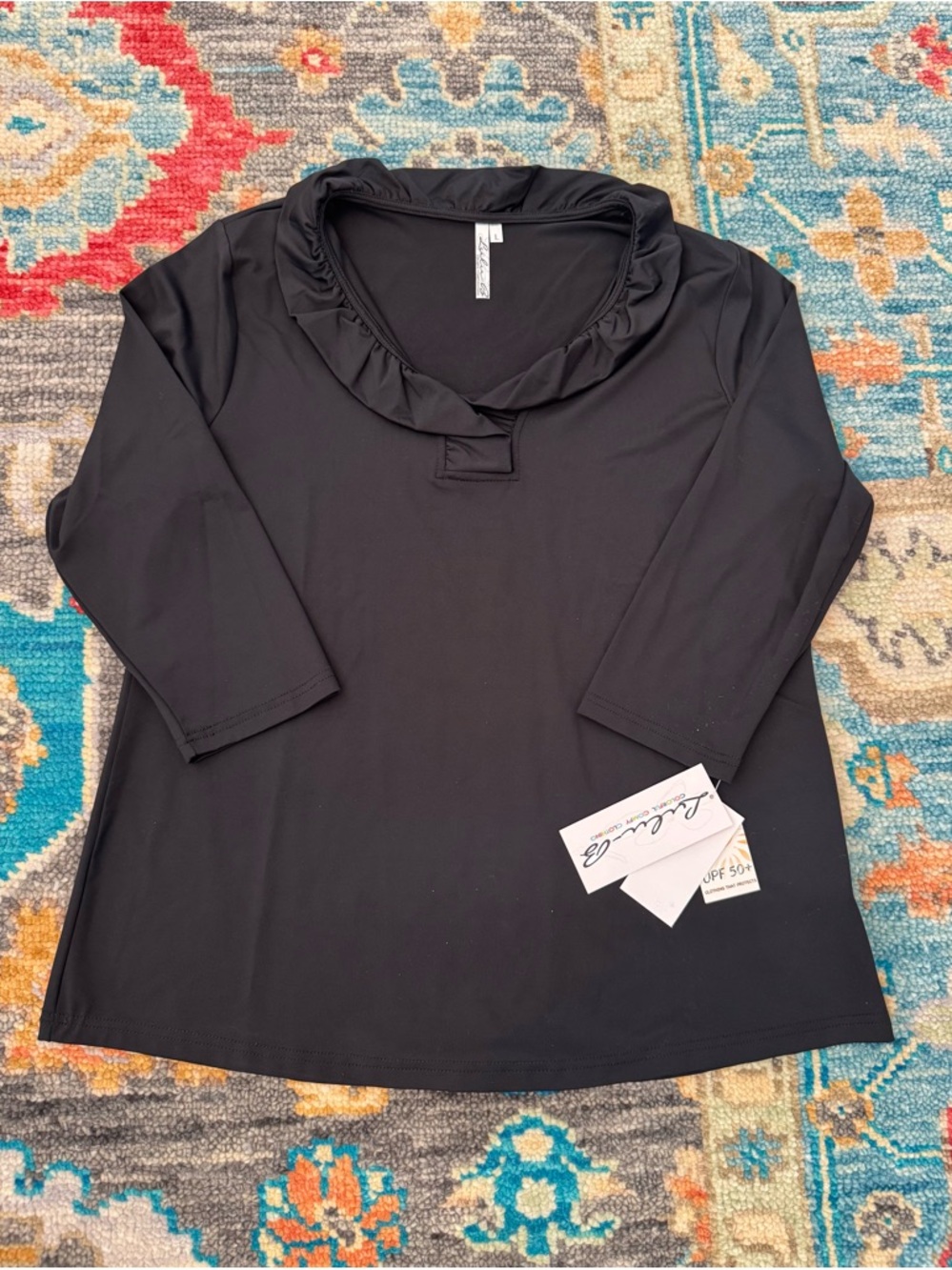 Lulu-B Black Ruffle Collar 3/4 Sleeve Tunic